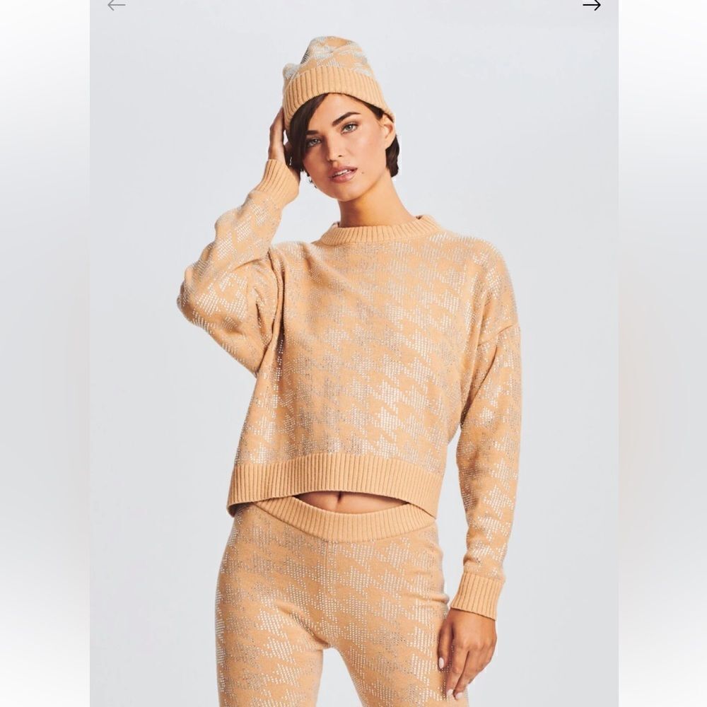 Delilah Beanie - Caramel/Silver Houndstooth
